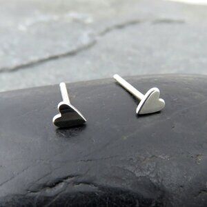 Tiny Silver Heart Stud Earrings in 925 Sterling Silver Artisan Handcrafted
